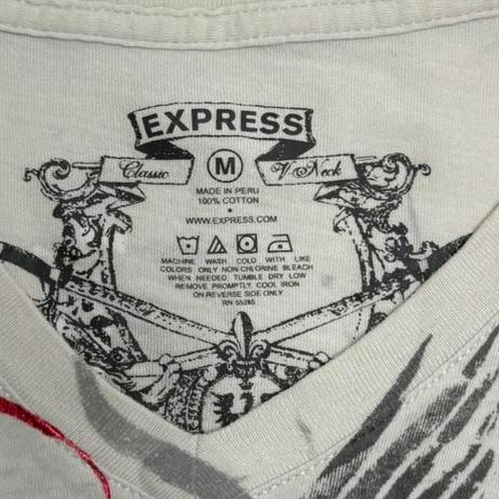 Express Y2K Retro Grunge Graphic V Neck 100% Cotton 2000s T Shirt Shirt Size M - Picture 5 of 7